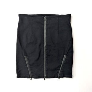Express Jeans Black Zipper Front Mini Skirt High Waisted Edgy Moto Size 4